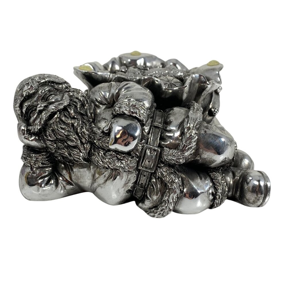 Silver-Tone Intricate Lounging Santa Claus Toy Sack Figurine Paperweight Holiday